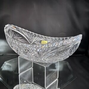 Crystal Centerpiece Banana Boat Bowl Large Oval‎  Made In West Germany Heavy EUC